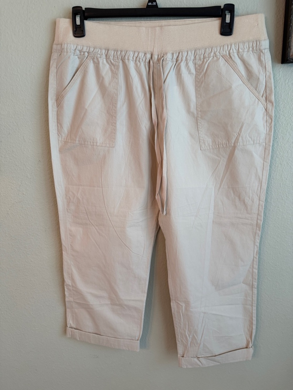 New York & Company Women's Straight Leg Cropped Drawstring Pants in Light Beige